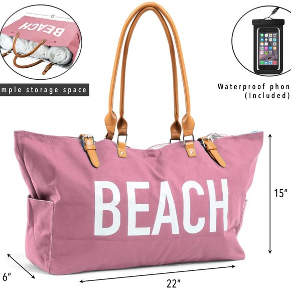 KEHO "Beach Vibes" Large Beach Bag/Tote (Pink) - Picture 7 of 9